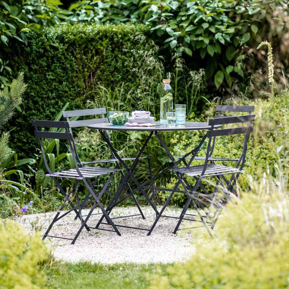Large Folding Bistro Table & 4 Chair Set - Carbon