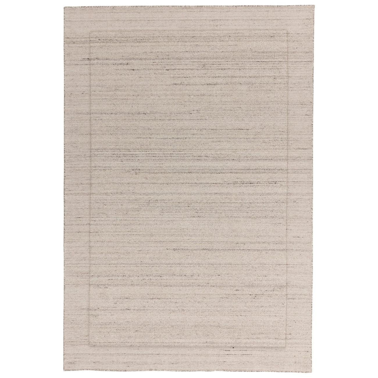 Larson Ivory wool rug on white background, full view showing staggered border detail
