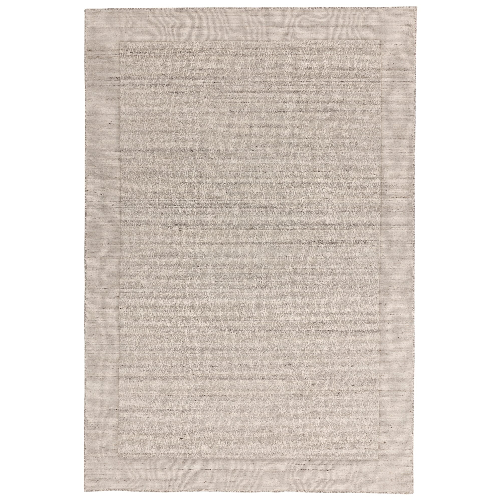 Larson Ivory wool rug on white background, full view showing staggered border detail