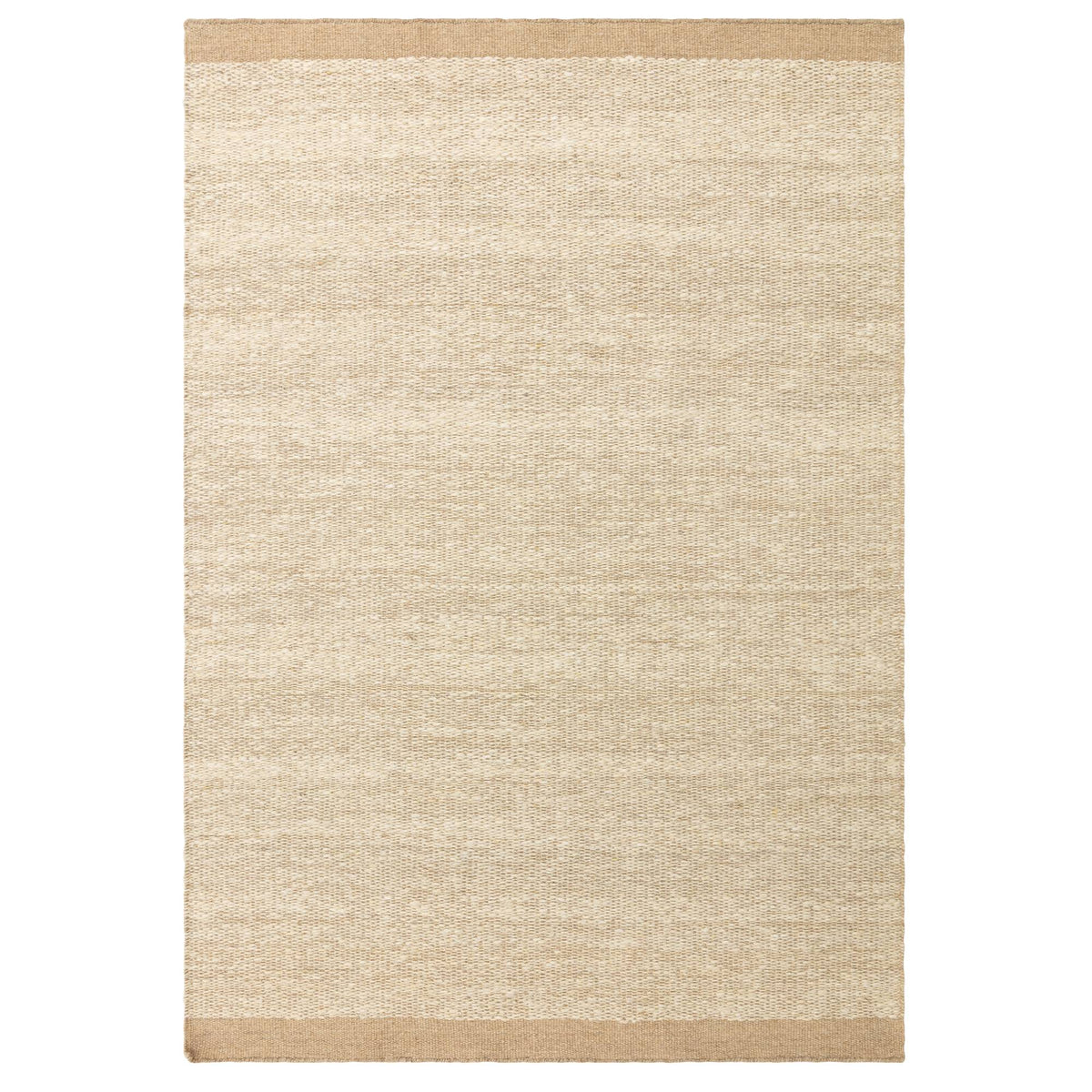 Lima Sand hand-woven wool rug on white background showing full weave and contrasting edge