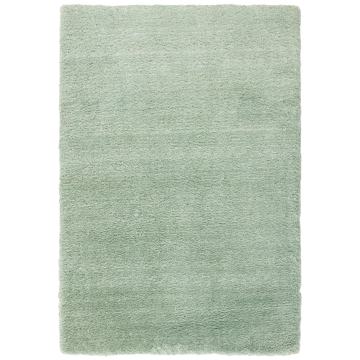 Lulu Green fluffy shaggy rug on a white background, full view
