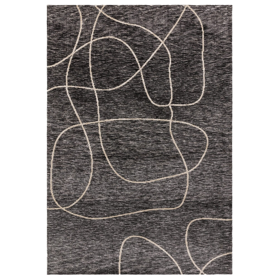 Mason Linear knitted rug in neutral abstract Ikat design, white background