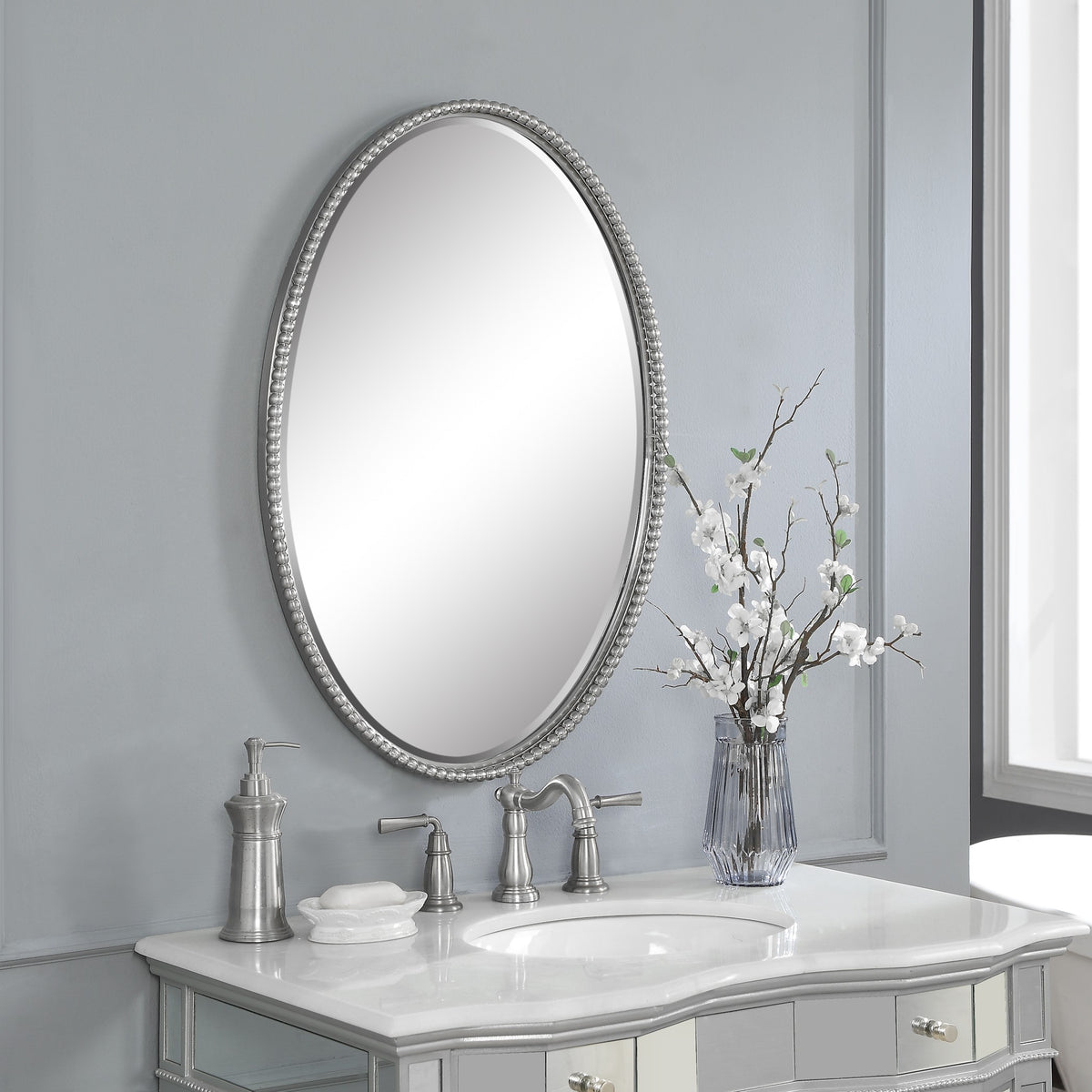 Sherise Oval Mirror – Brushed Nickel