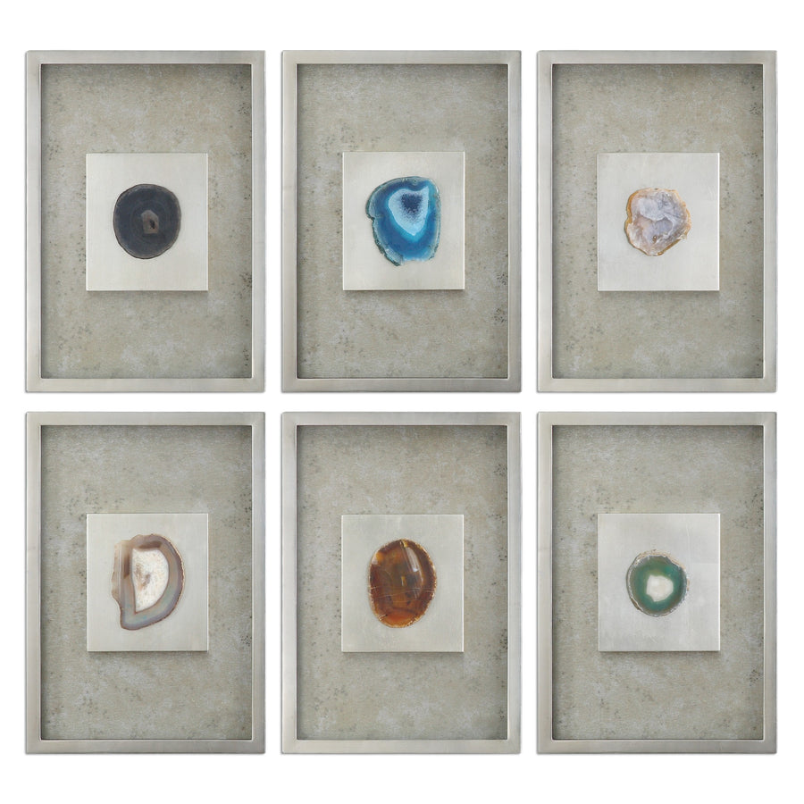 Agate Stone Silver Wall Art – Set of 6