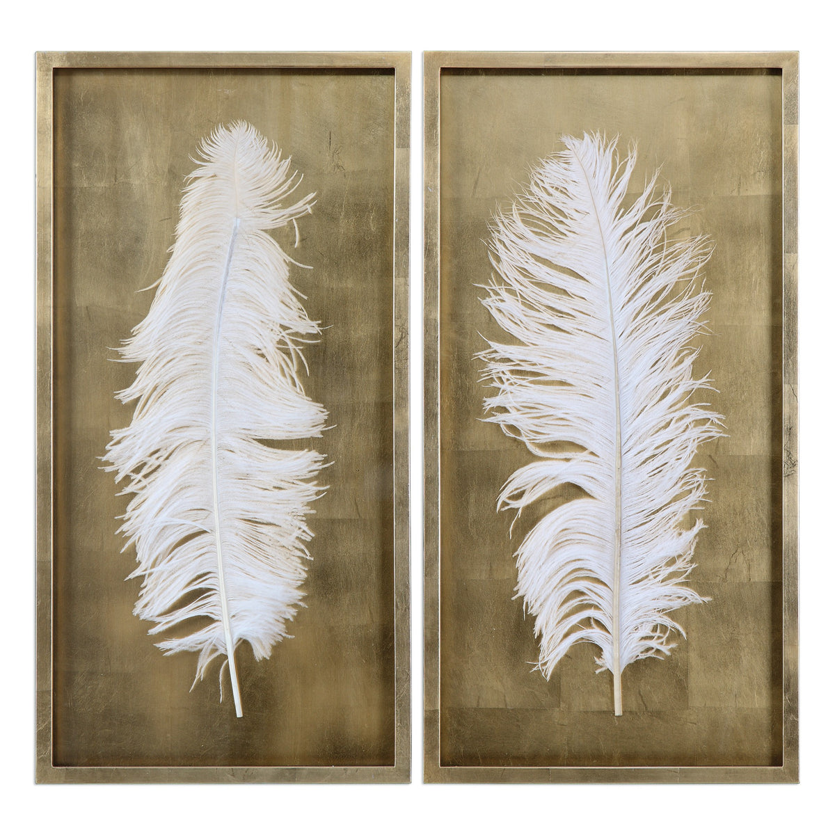 White Feathers Gold Shadow Box – Set of 2