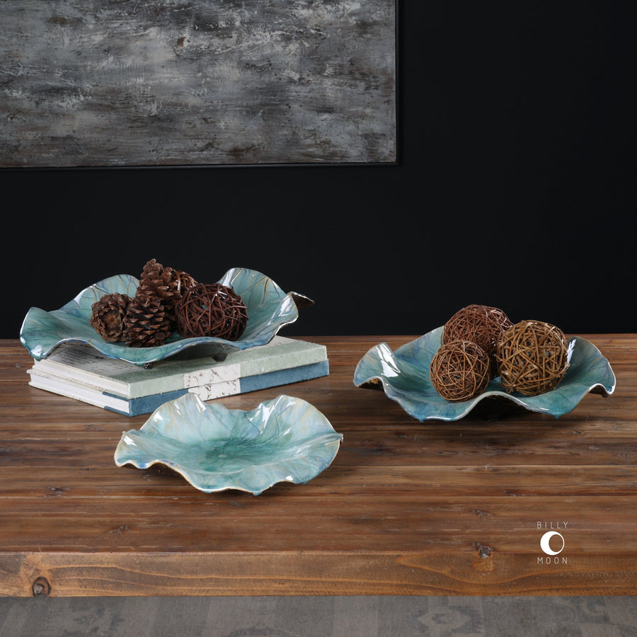 Abella Ceramic Wall-Mounted Bowls – Muted Blue, Set of 3