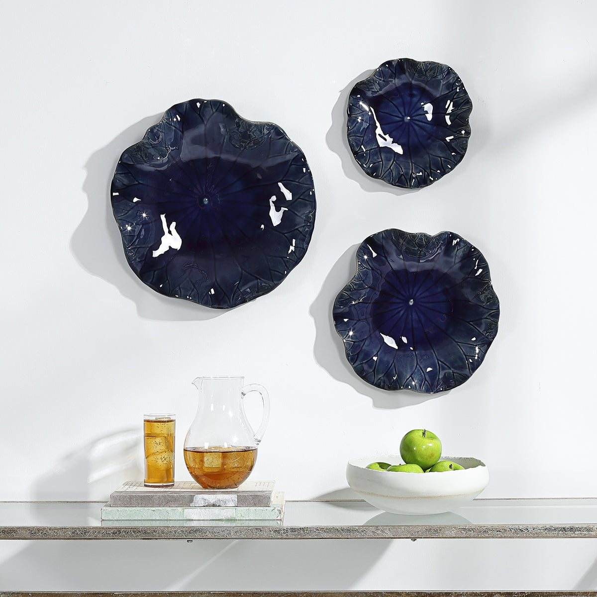 Abella Ceramic Wall-Mounted Bowls – Cobalt Blue, Set of 3