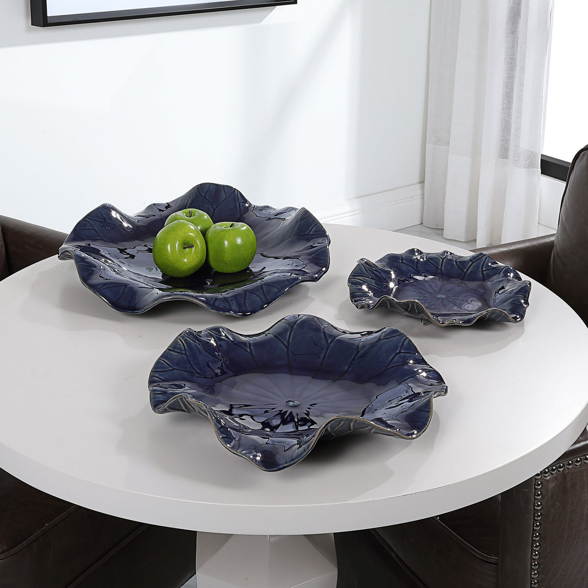 Abella Ceramic Wall-Mounted Bowls – Cobalt Blue, Set of 3