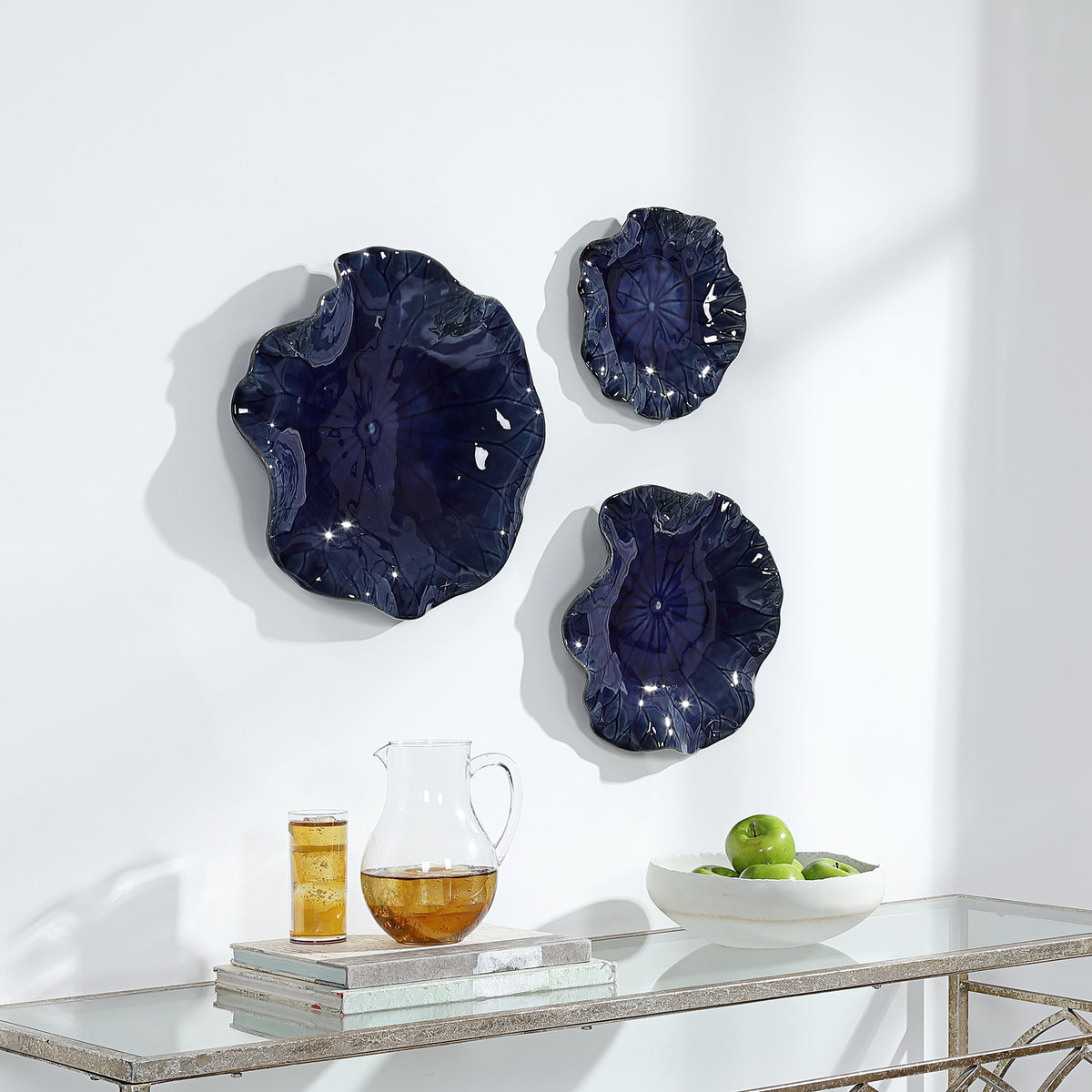 Abella Ceramic Wall-Mounted Bowls – Cobalt Blue, Set of 3