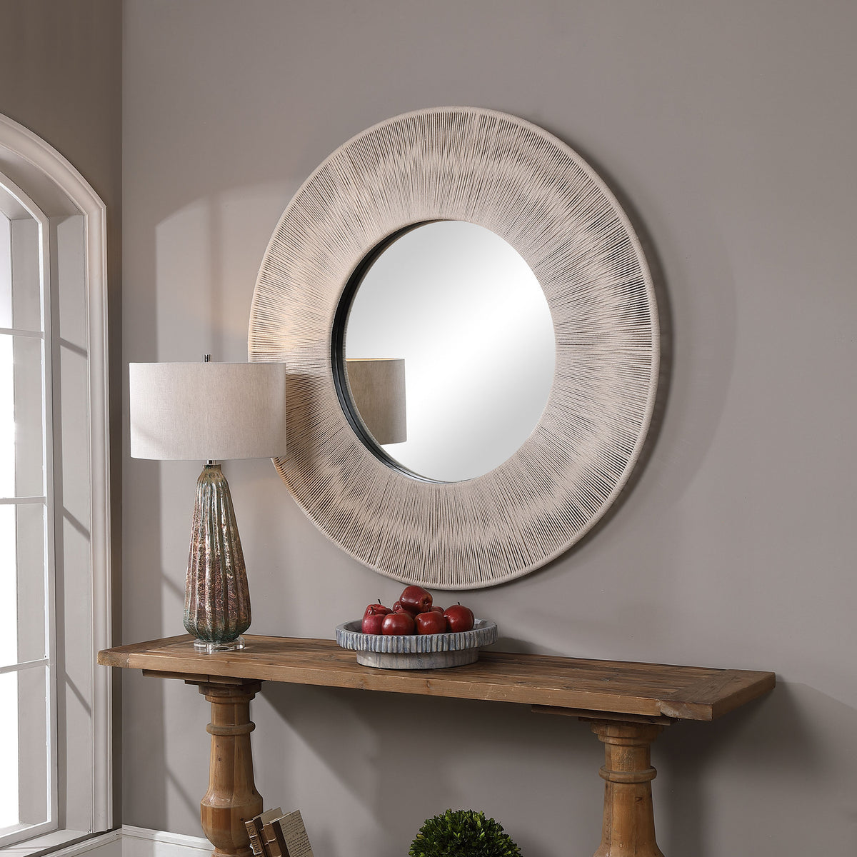 Sailor's Knot Round Mirror – Beige Rope