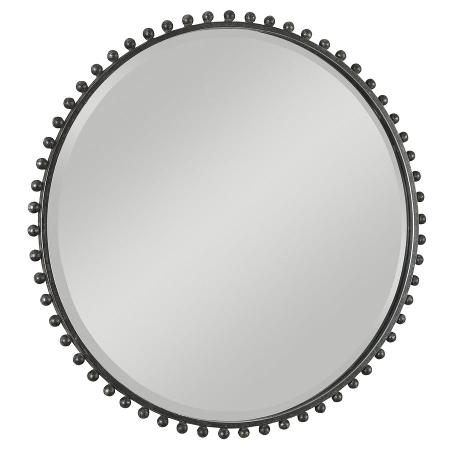 Taza Round Iron Mirror – Distressed Black