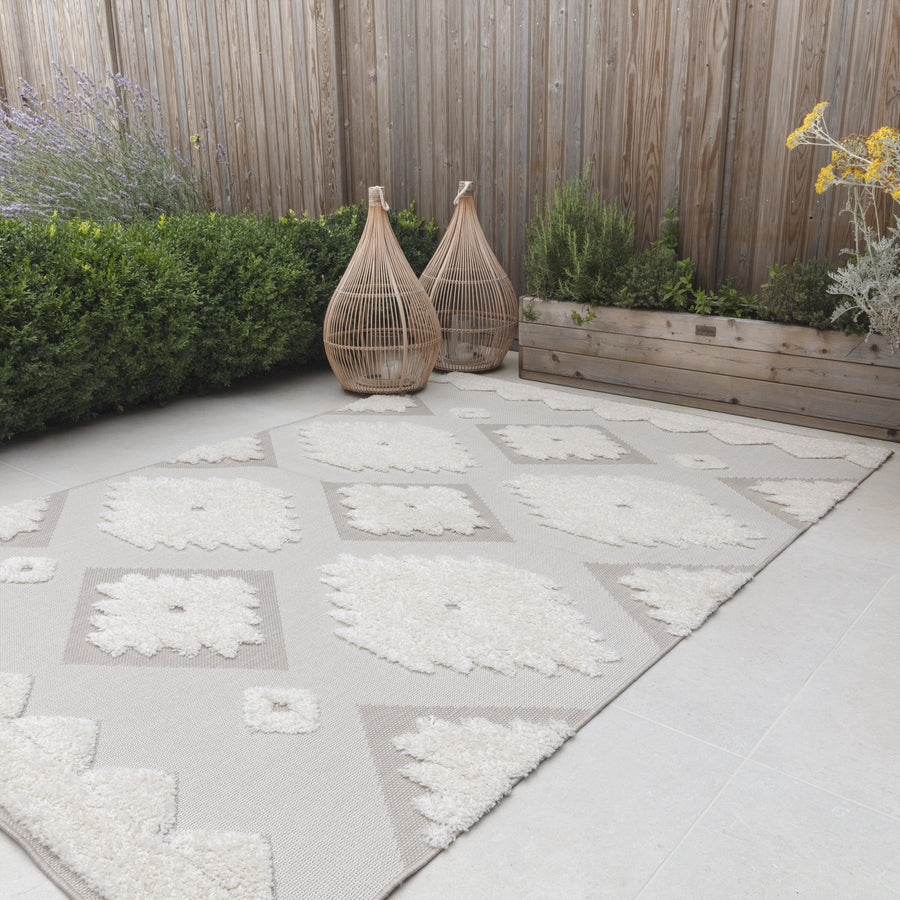 Monty Natural/Cream Tribal indoor outdoor rug, full view on white background