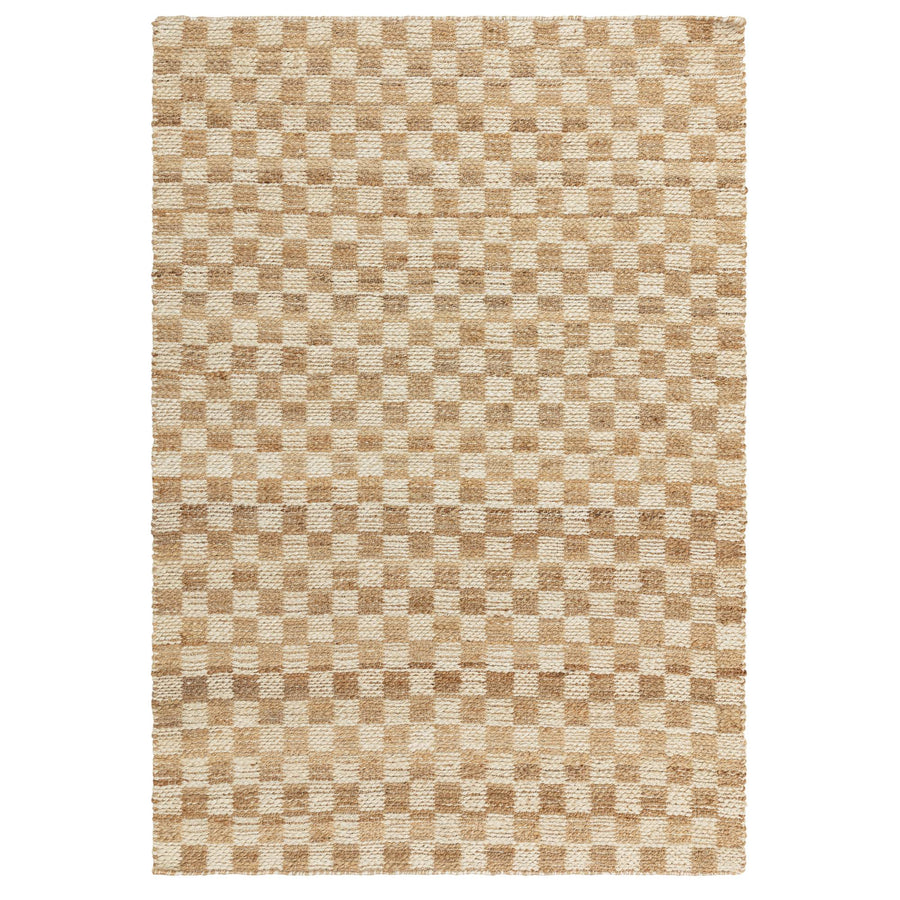 Naturi Natural jute rug with checkerboard weave, full view on white background