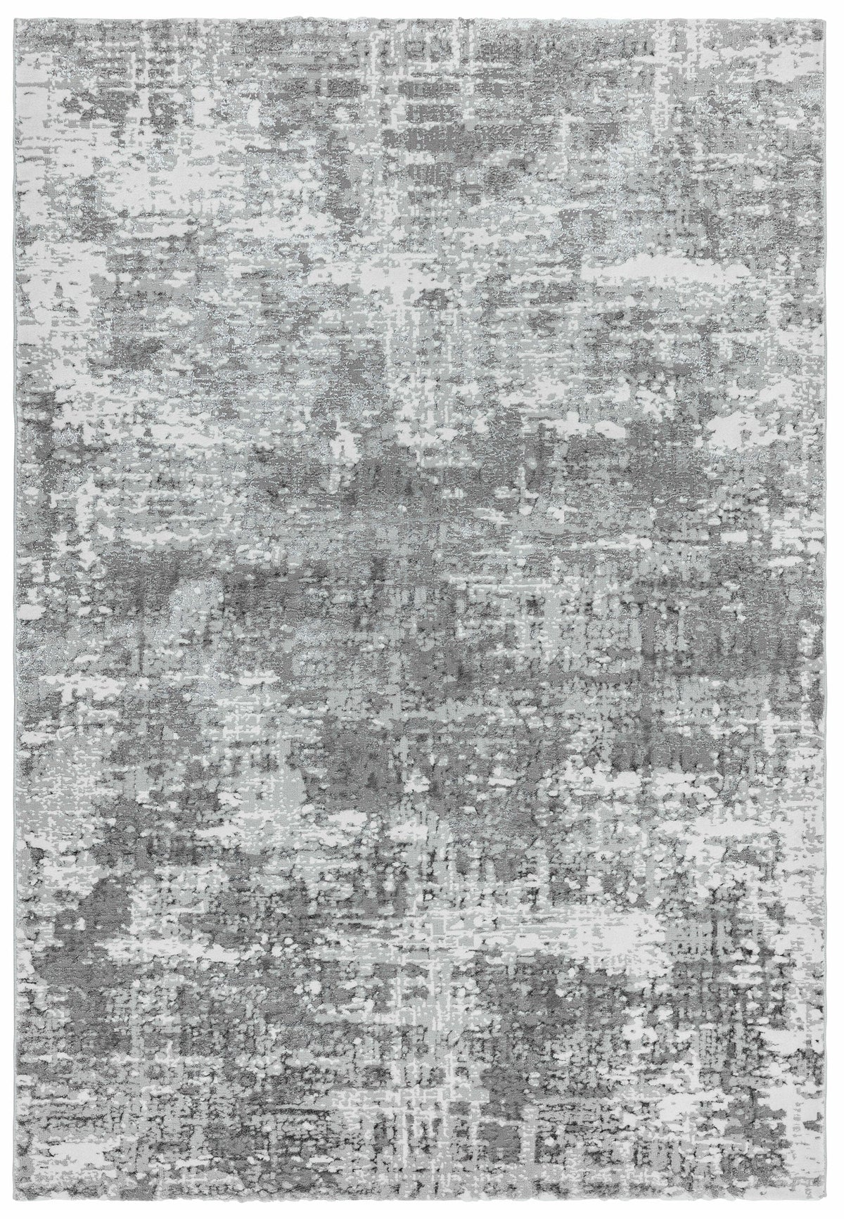 Orion Abstract Silver Metallic Rug on white background, full view