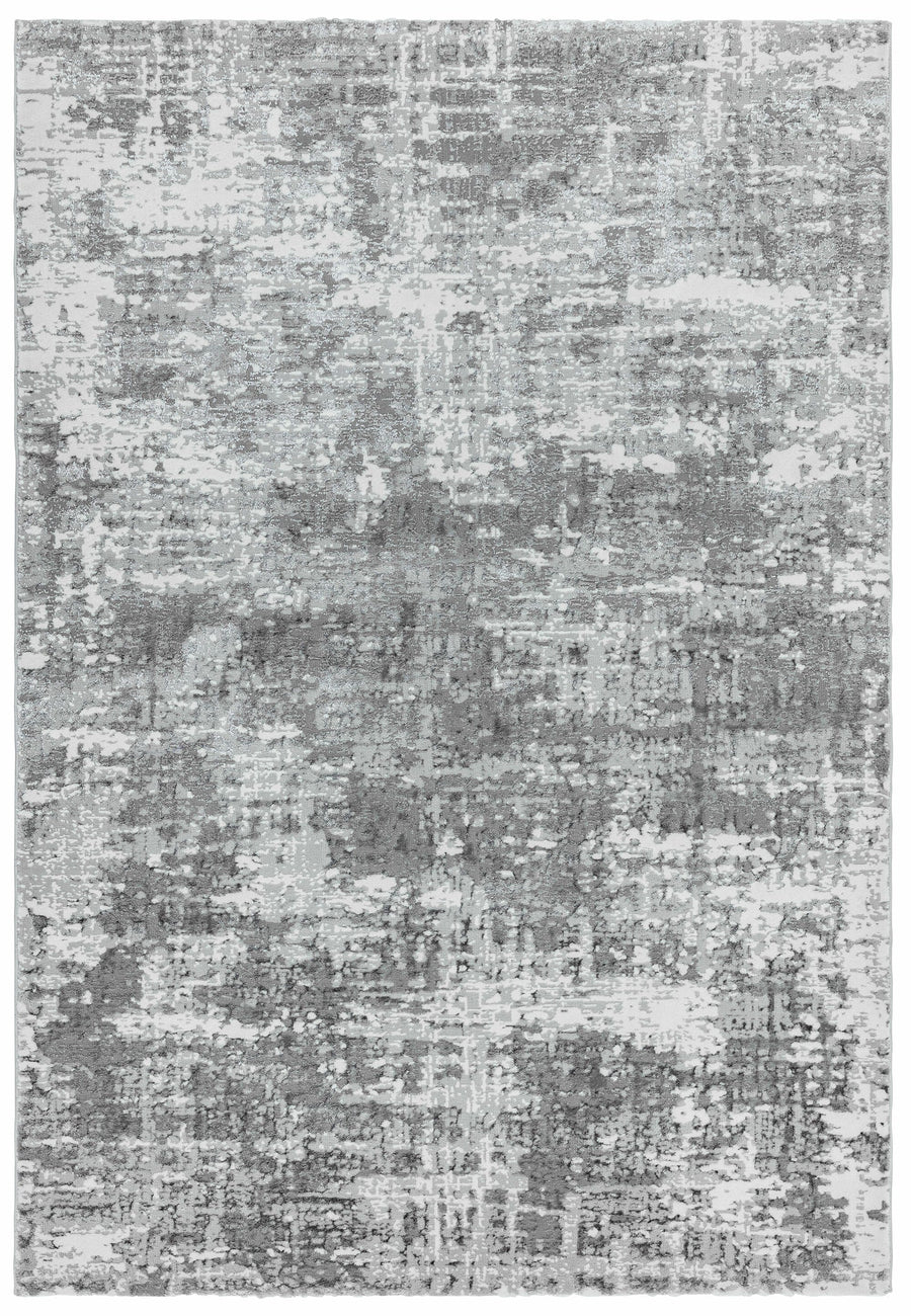 Orion Abstract Silver Metallic Rug on white background, full view