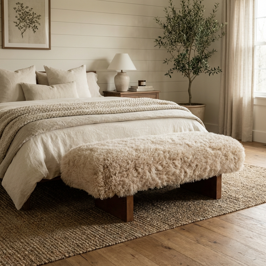 Pebworth Bench – Faux Mongolian Fur