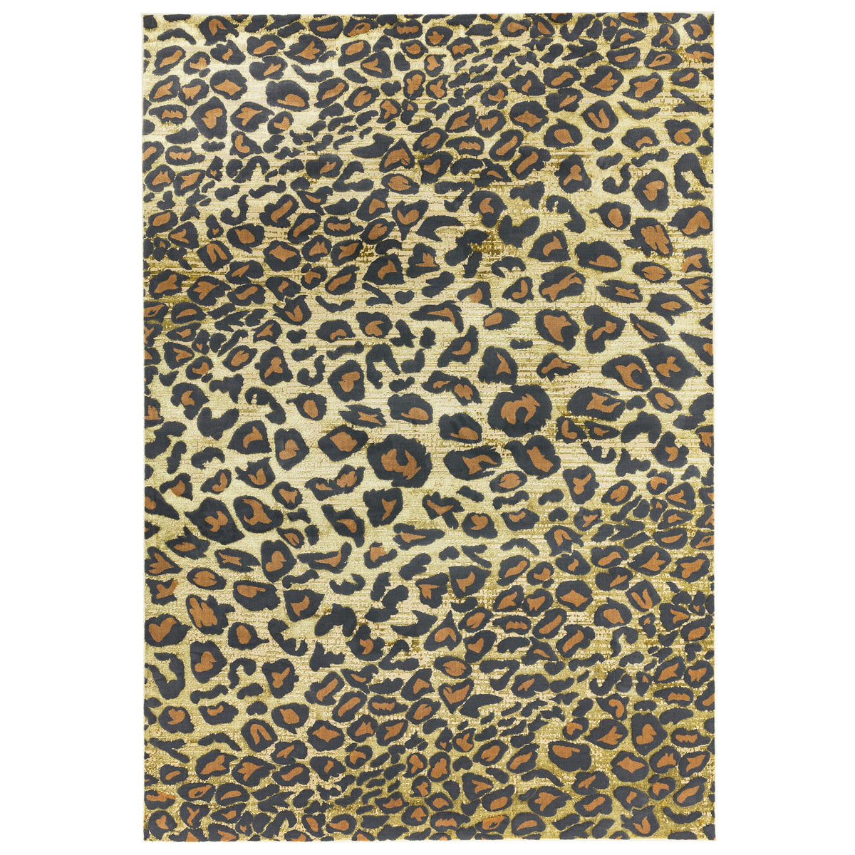 Quantum Leopard print rug on white background, high shine animal print design