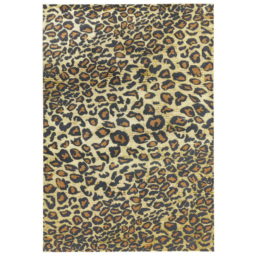 Quantum Leopard print rug on white background, high shine animal print design