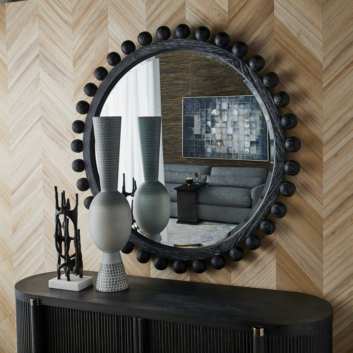 Brianza Round Mirror – Ebony 127cm