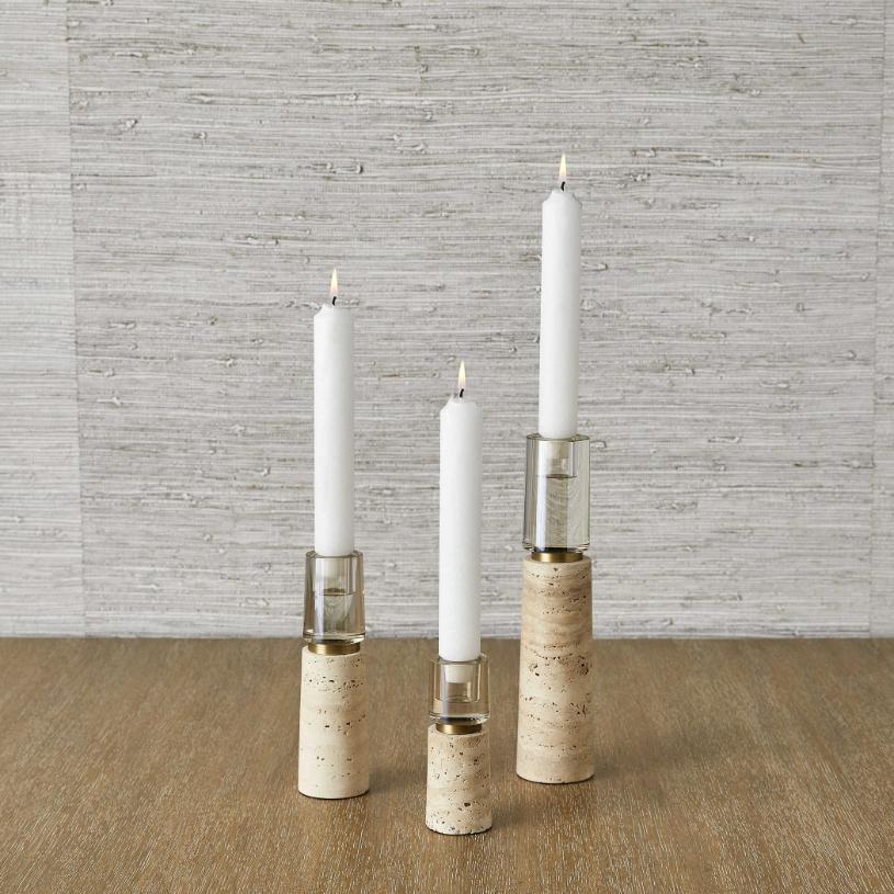 Optic Candleholders – Travertine, Set of 3