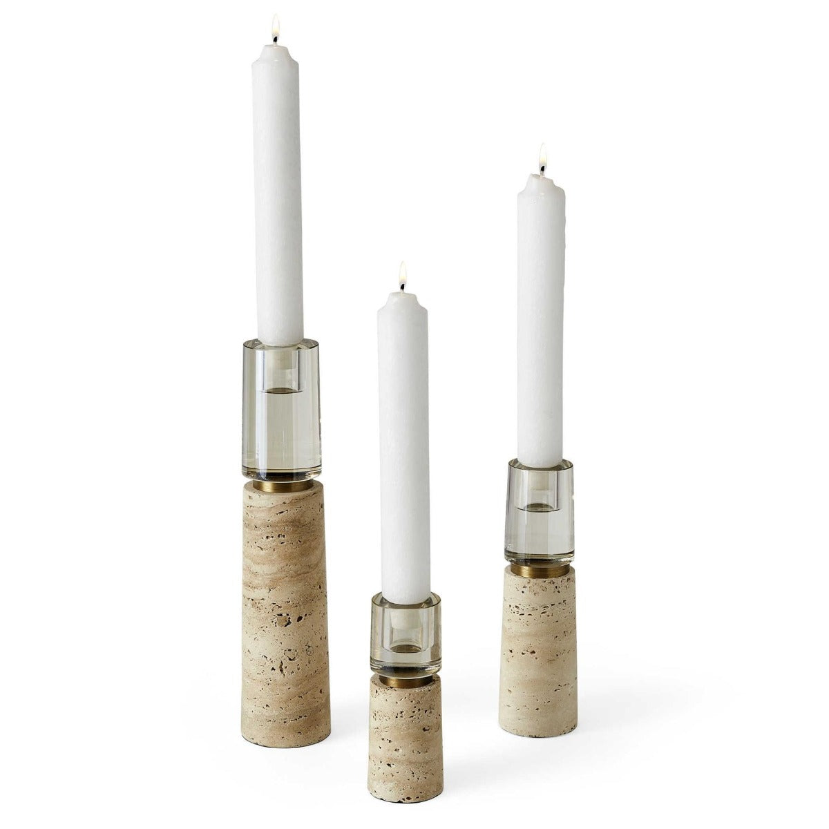 Optic Candleholders – Travertine, Set of 3