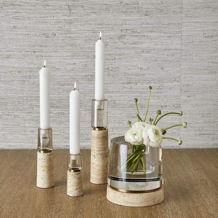 Optic Candleholders – Travertine, Set of 3