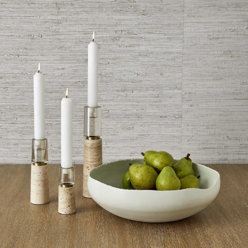 Optic Candleholders – Travertine, Set of 3