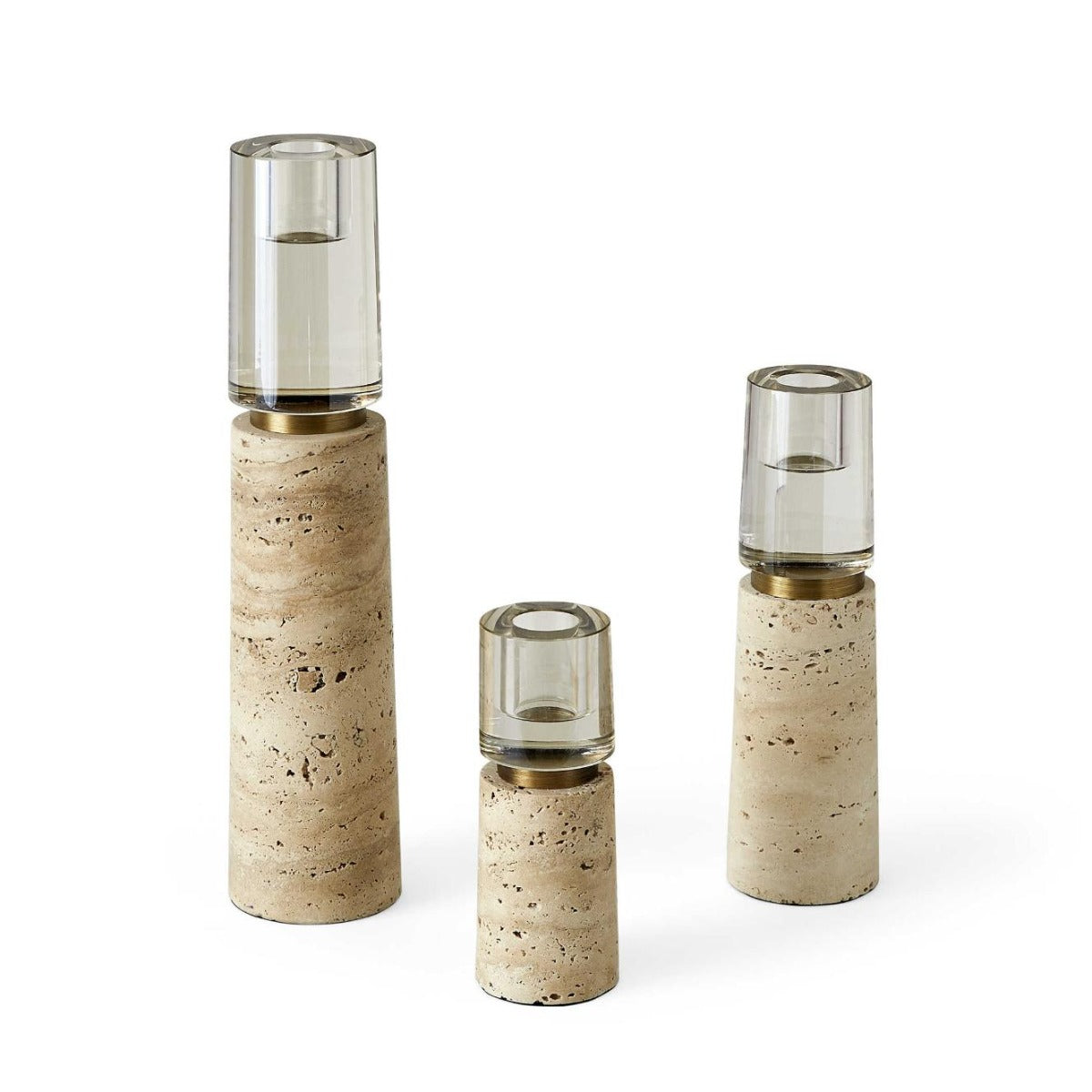 Optic Candleholders – Travertine, Set of 3