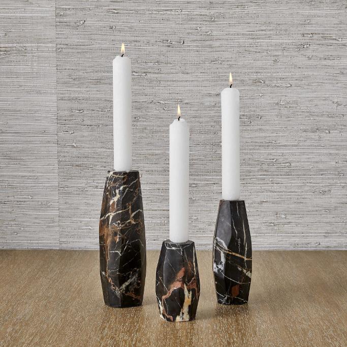 Multifaceted Taper Candleholders – Marble, Set of 3
