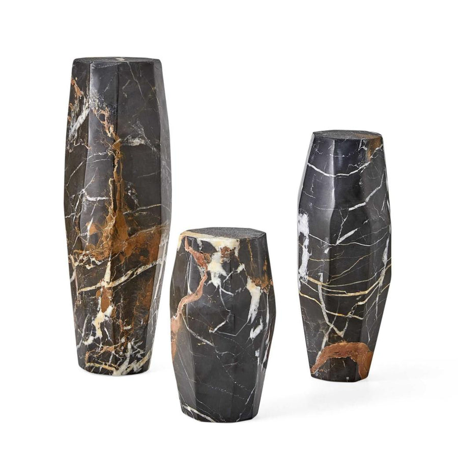 Multifaceted Taper Candleholders – Marble, Set of 3