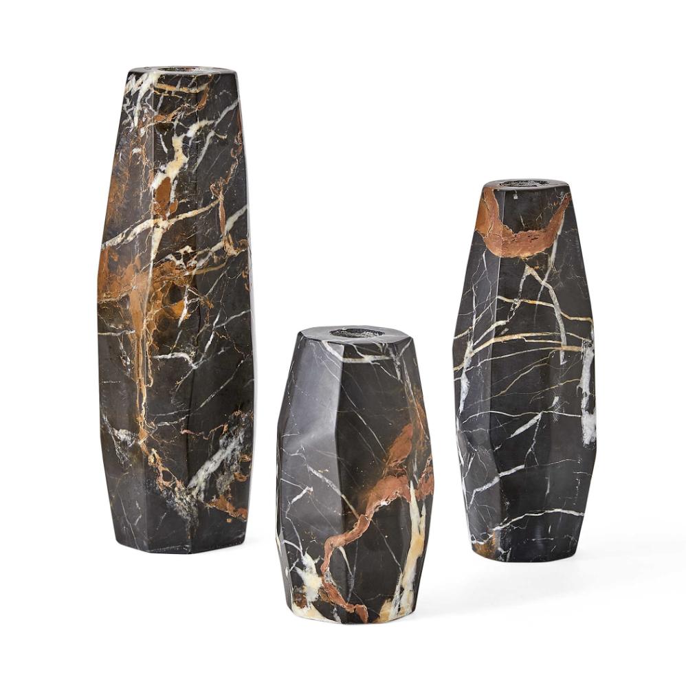 Multifaceted Taper Candleholders – Marble, Set of 3
