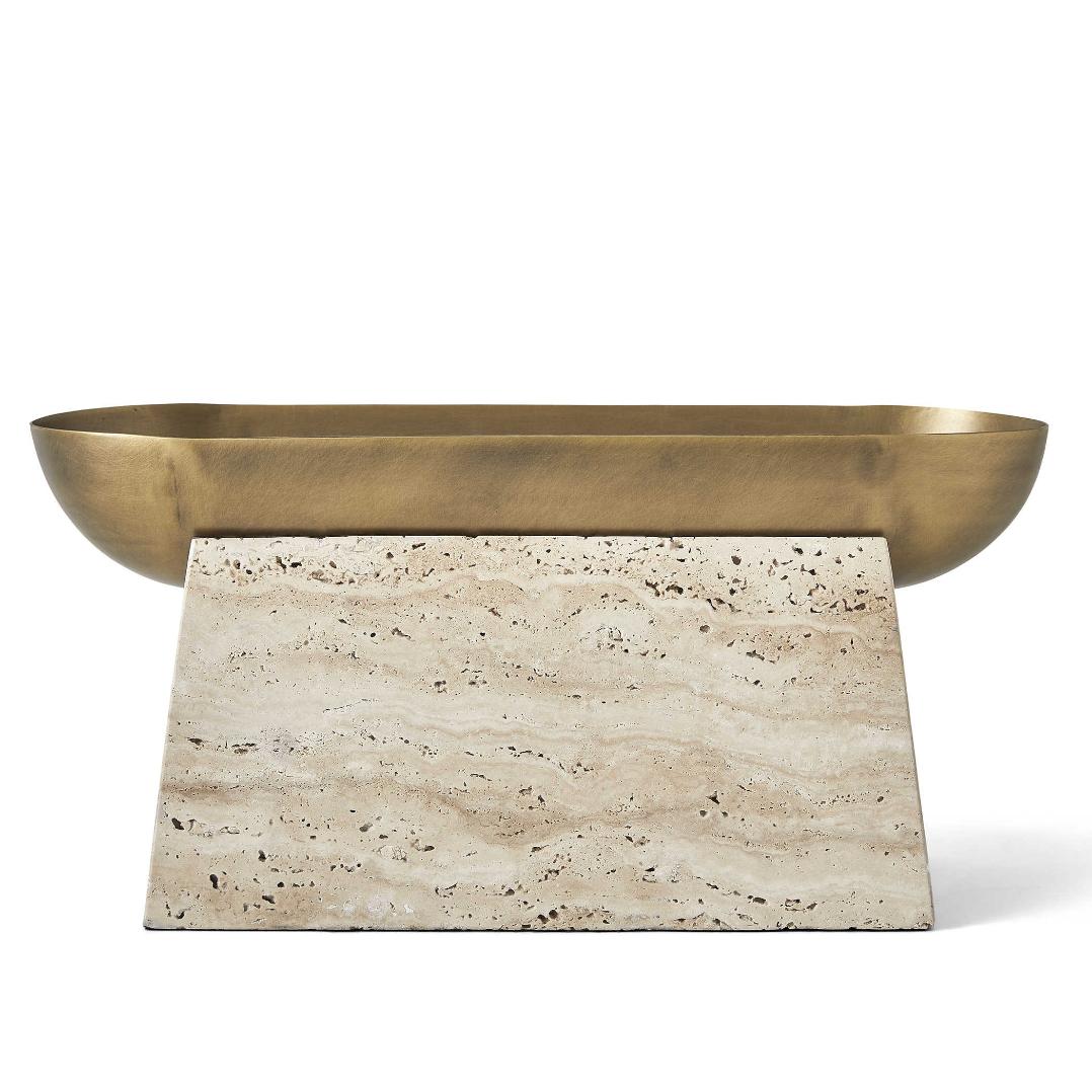 Raised Consciousness Travertine & Brass Bowl – Tall