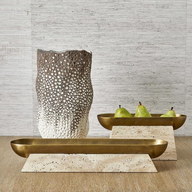Raised Consciousness Travertine & Brass Bowl – Tall