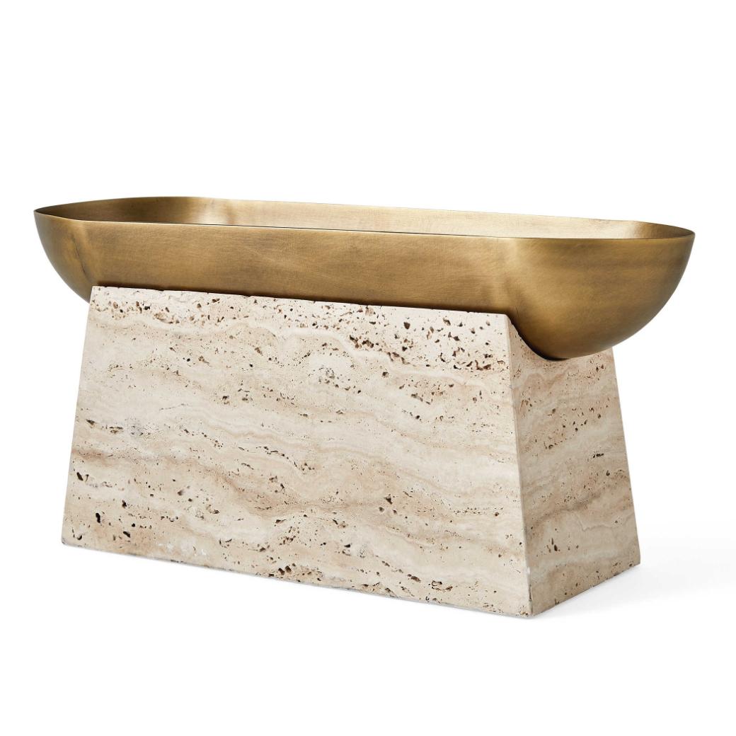 Raised Consciousness Travertine & Brass Bowl – Tall