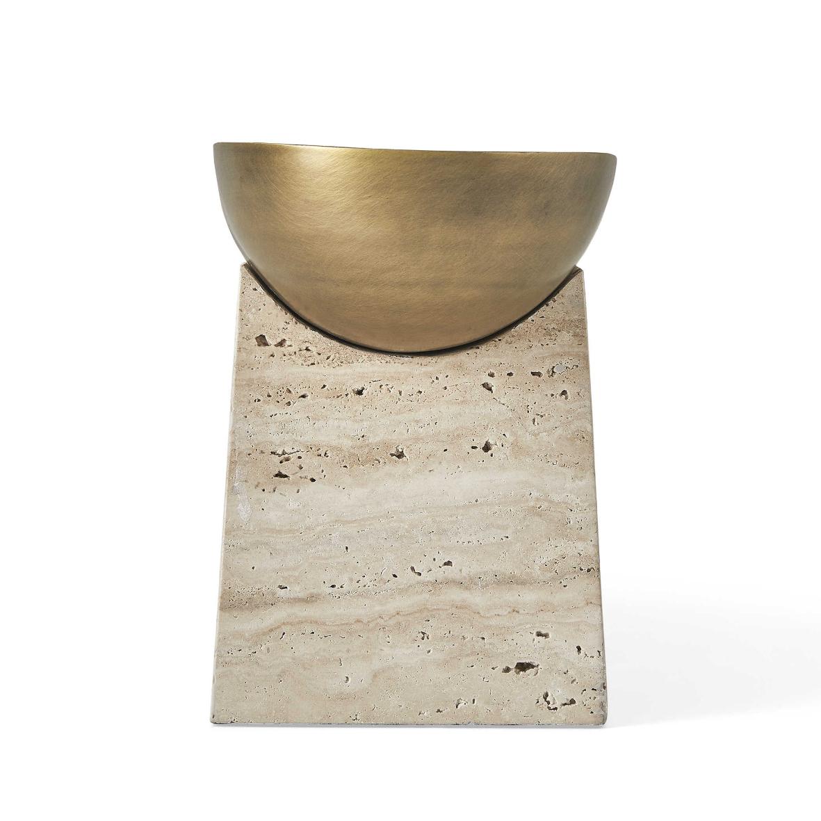 Raised Consciousness Travertine & Brass Bowl – Tall