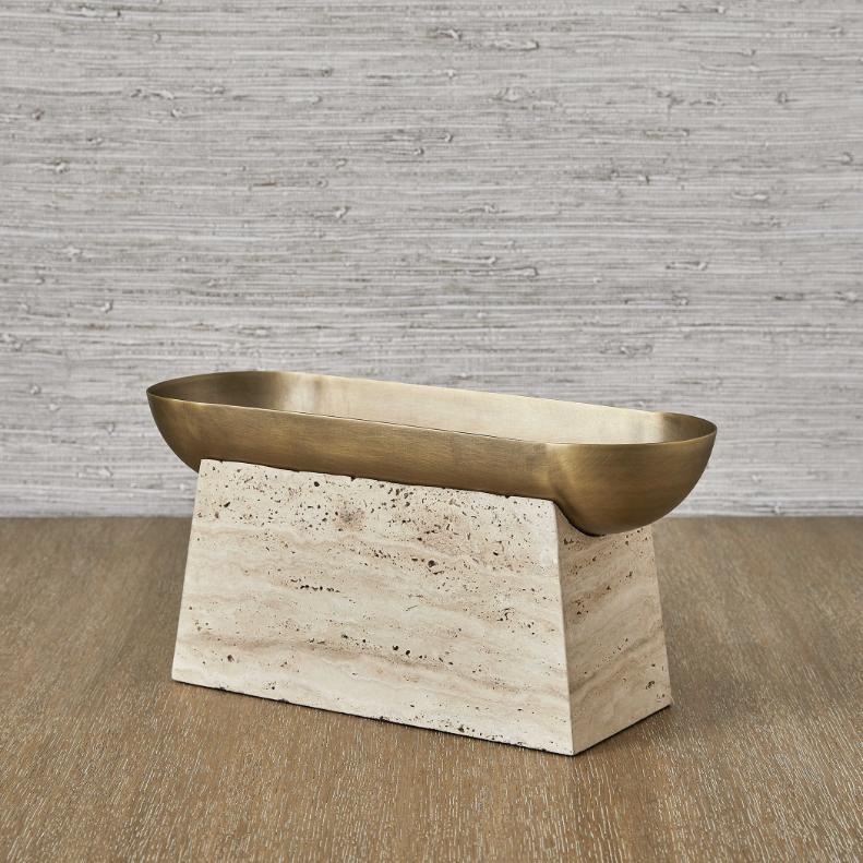 Raised Consciousness Travertine & Brass Bowl – Tall