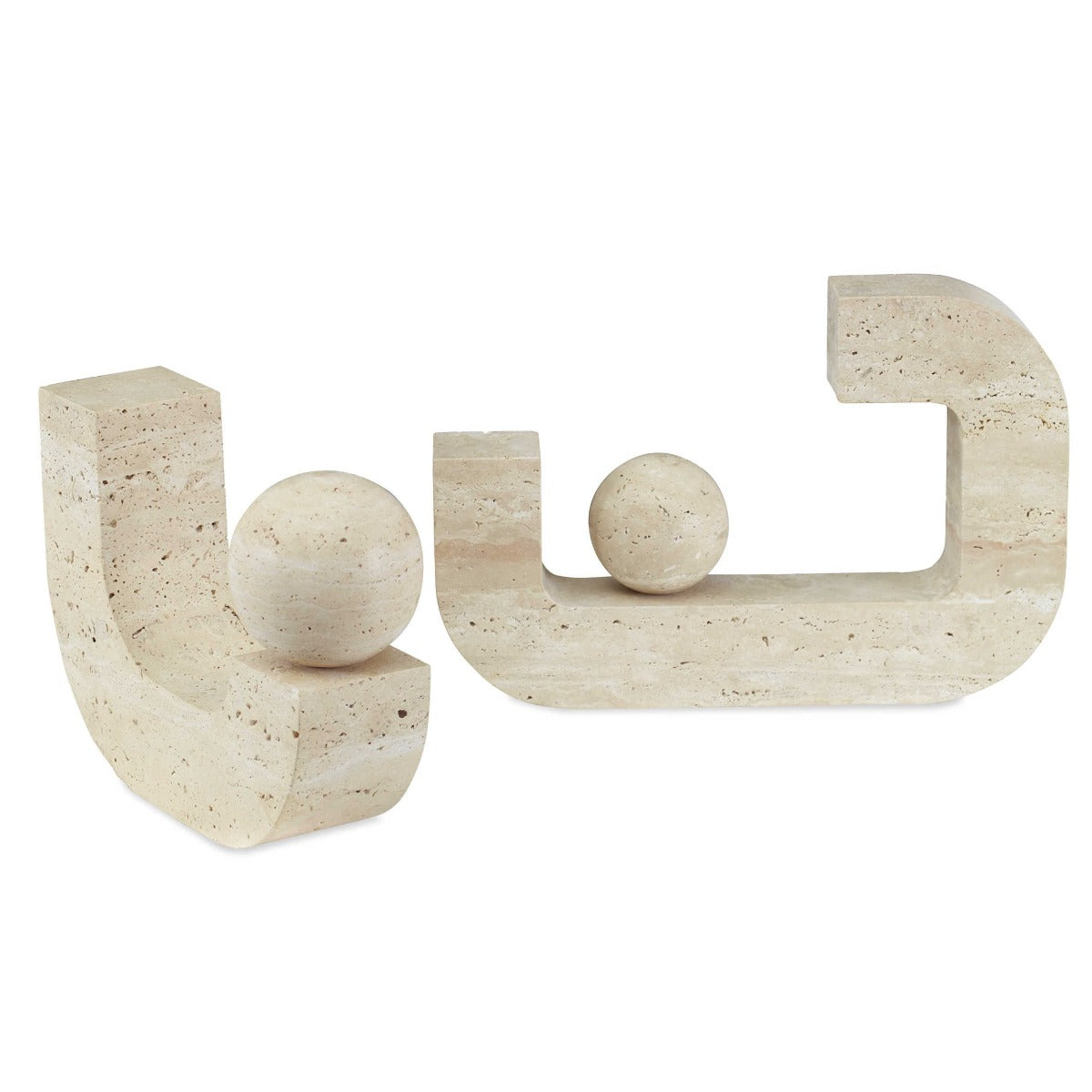 Modern Equilibrium Sculptures – Travertine, Set of 2