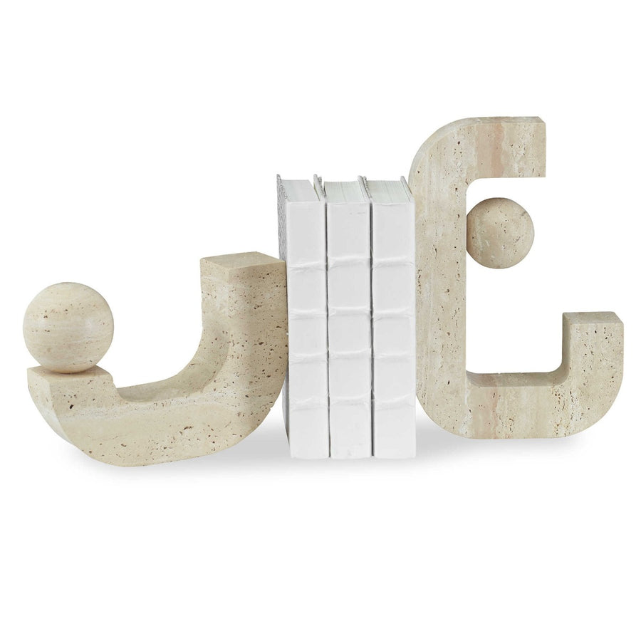 Modern Equilibrium Sculptures – Travertine, Set of 2
