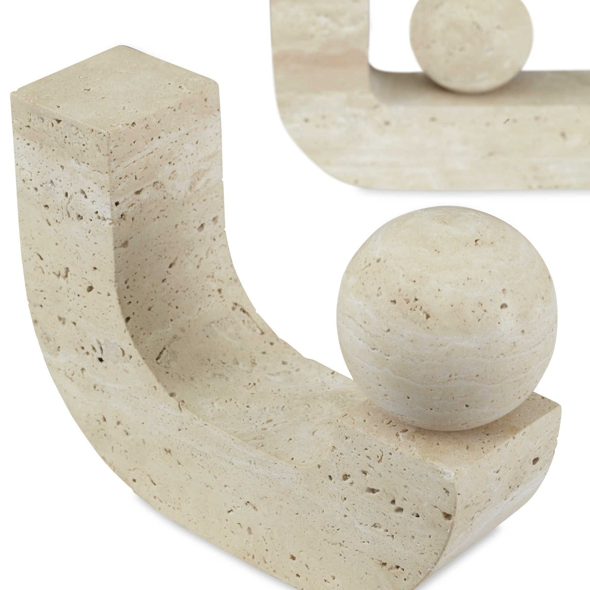 Modern Equilibrium Sculptures – Travertine, Set of 2