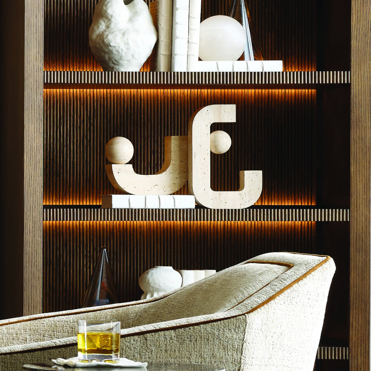 Modern Equilibrium Sculptures – Travertine, Set of 2