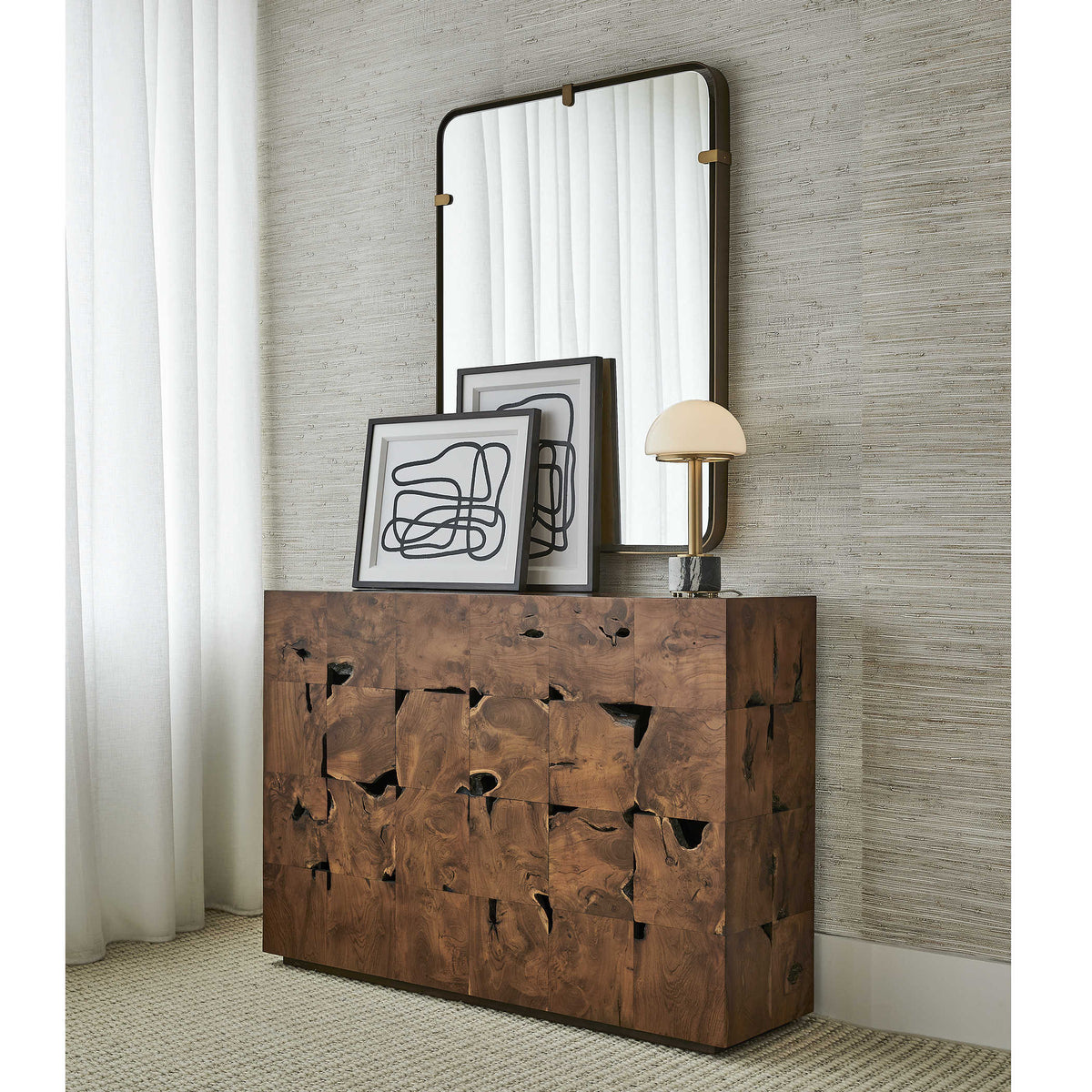 Teak Tac Toe Console Table – Caramel