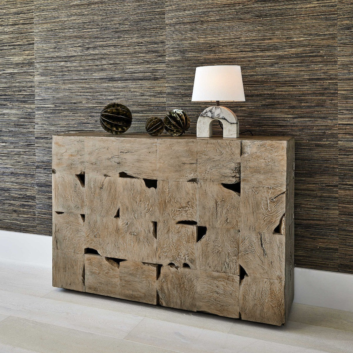 Teak Tac Toe Console Table – Light