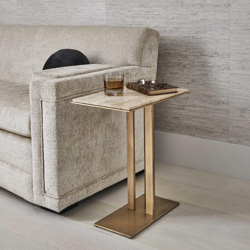 Cantilever Accent Table – Travertine & Brass
