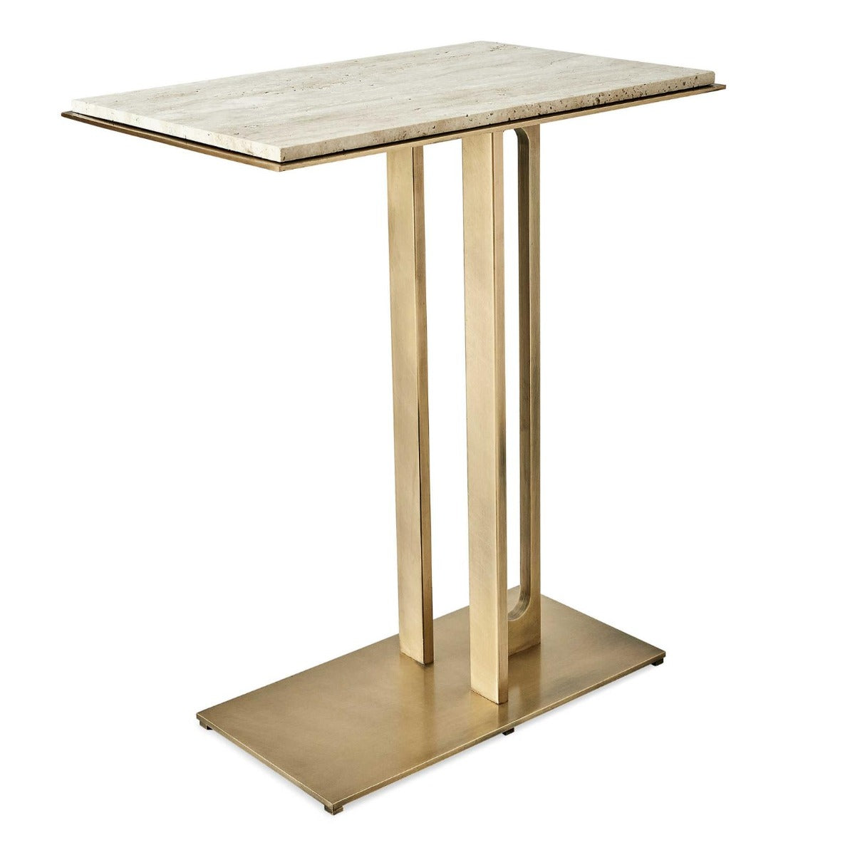 Cantilever Accent Table – Travertine & Brass