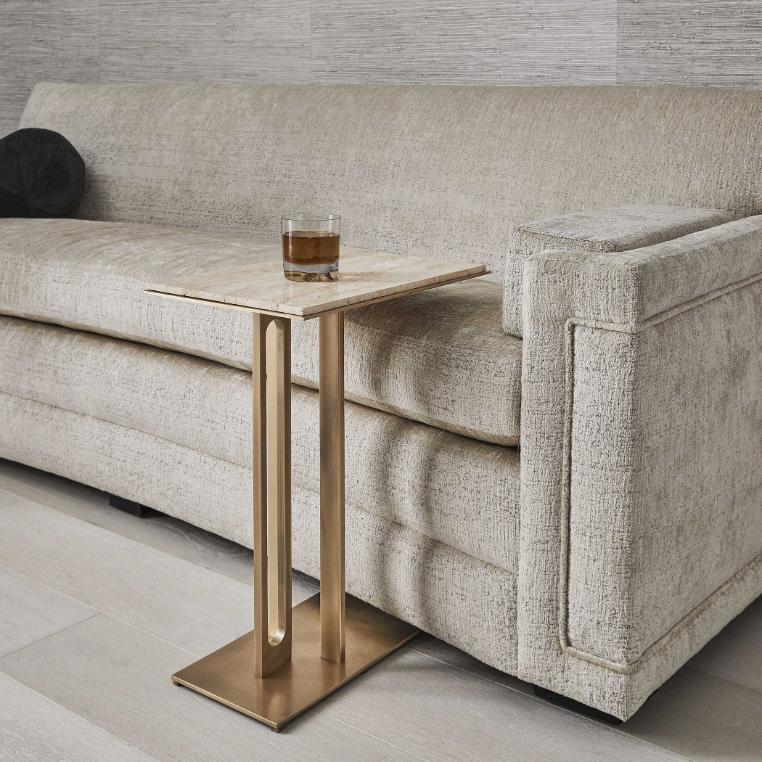 Cantilever Accent Table – Travertine & Brass