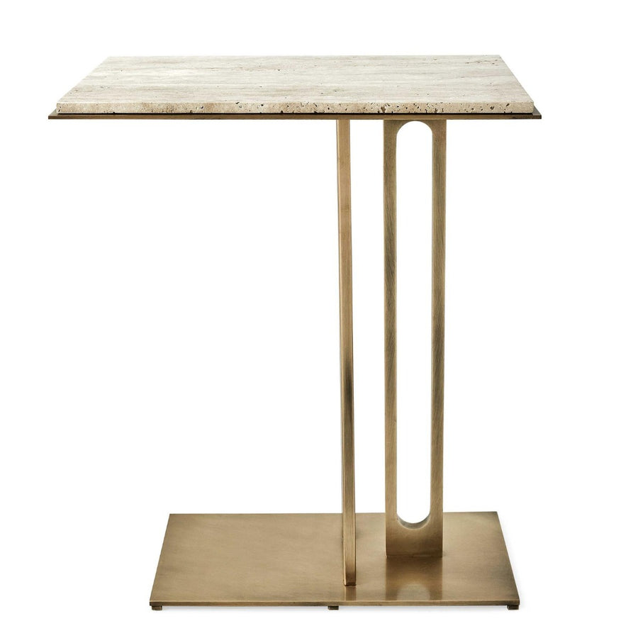 Cantilever Accent Table – Travertine & Brass