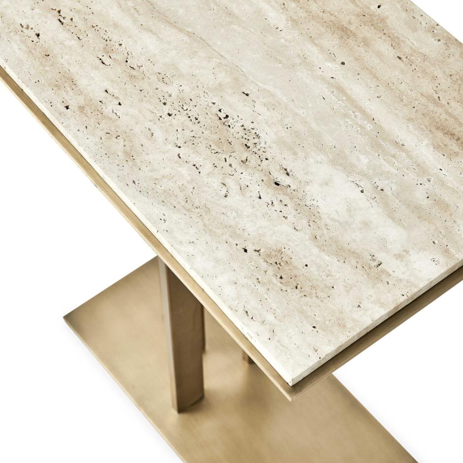 Cantilever Accent Table – Travertine & Brass