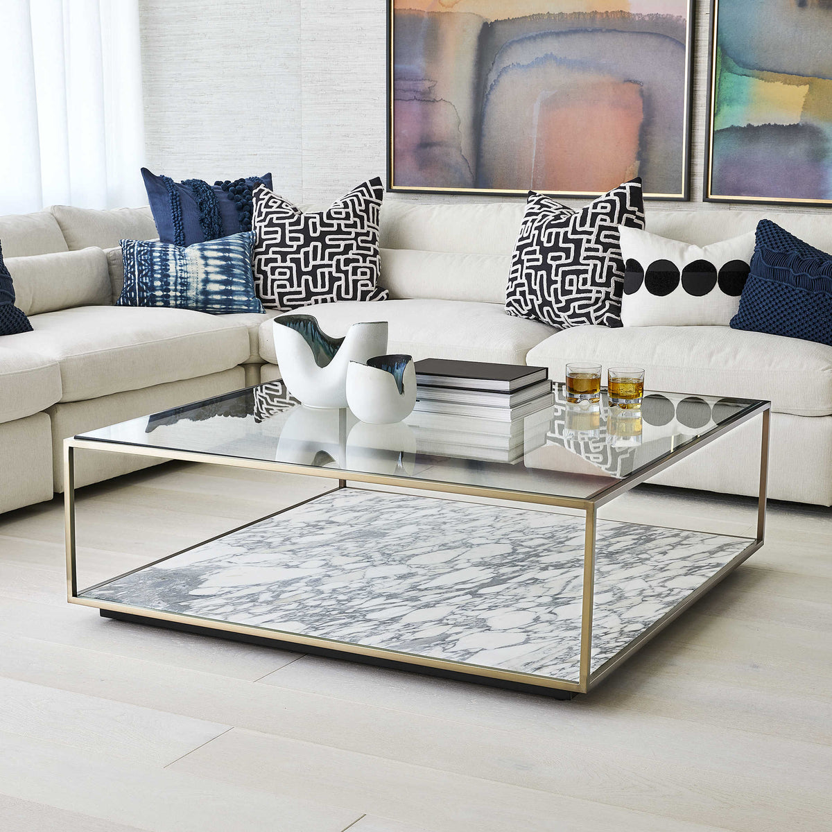 Floating Plane Coffee Table – Marble/Brass