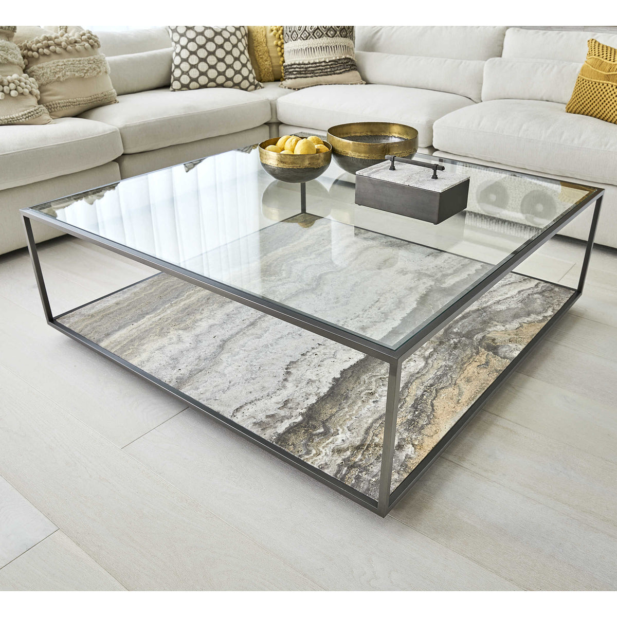 Floating Plane Coffee Table – Travertine/Bronze