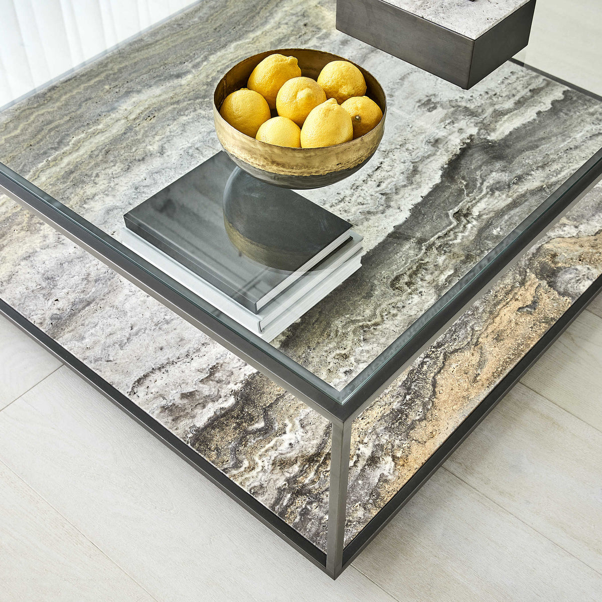 Floating Plane Coffee Table – Travertine/Bronze